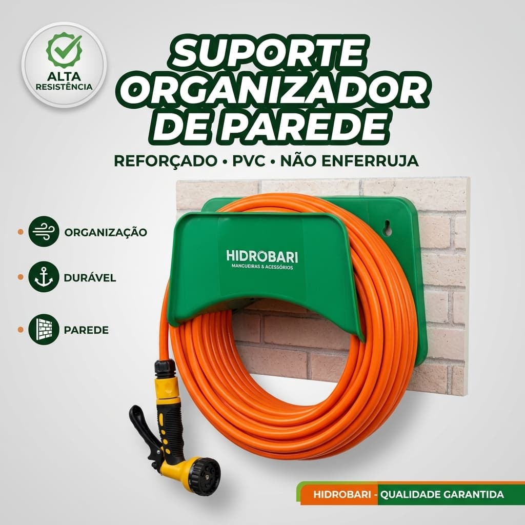 Suporte Para Mangueira De Jardim De Parede Organizador Enrolador Reforçado Em PVC Plastico