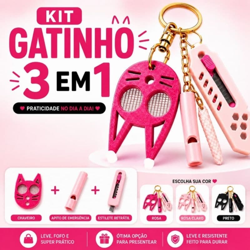 Kit Chaveiro Multifuncional com Apito de Emergência e Estilete Retrátil | abridor de embalagens feminino para mulheres