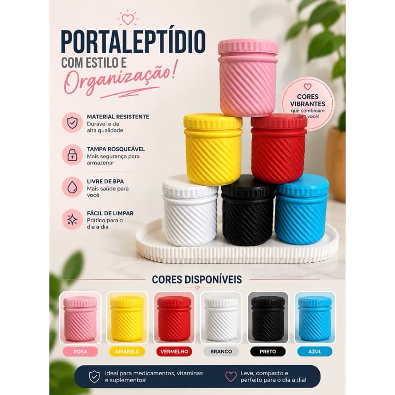 Porta Ampola 3ml Organizador Seguro Discreto Rígido Peptídeos - Case de 4 Ampolas - 4 Tampas