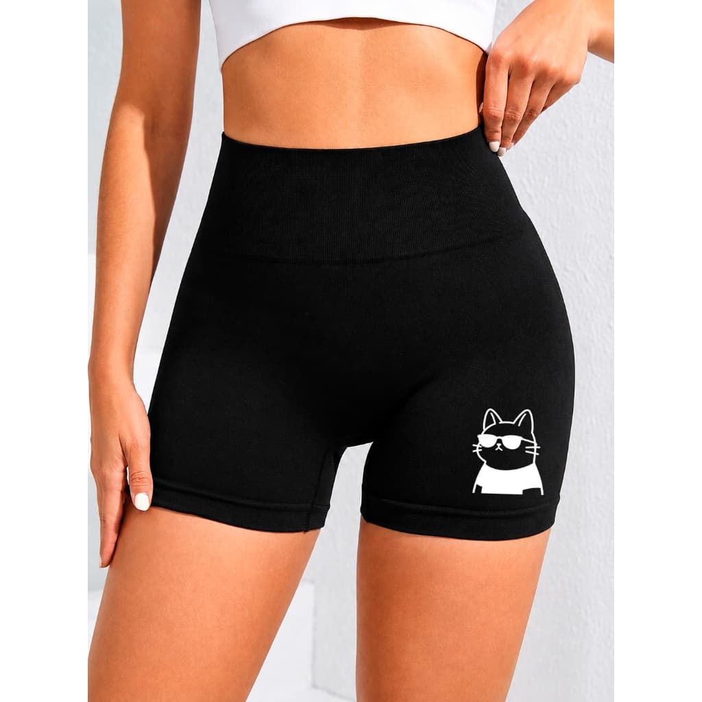 Shorts Feminino Suplex Short Academia Gatinho Estiloso Mulher Treino GYM Ciclista Moda Fit P M G GG Alta Qualidade Moda