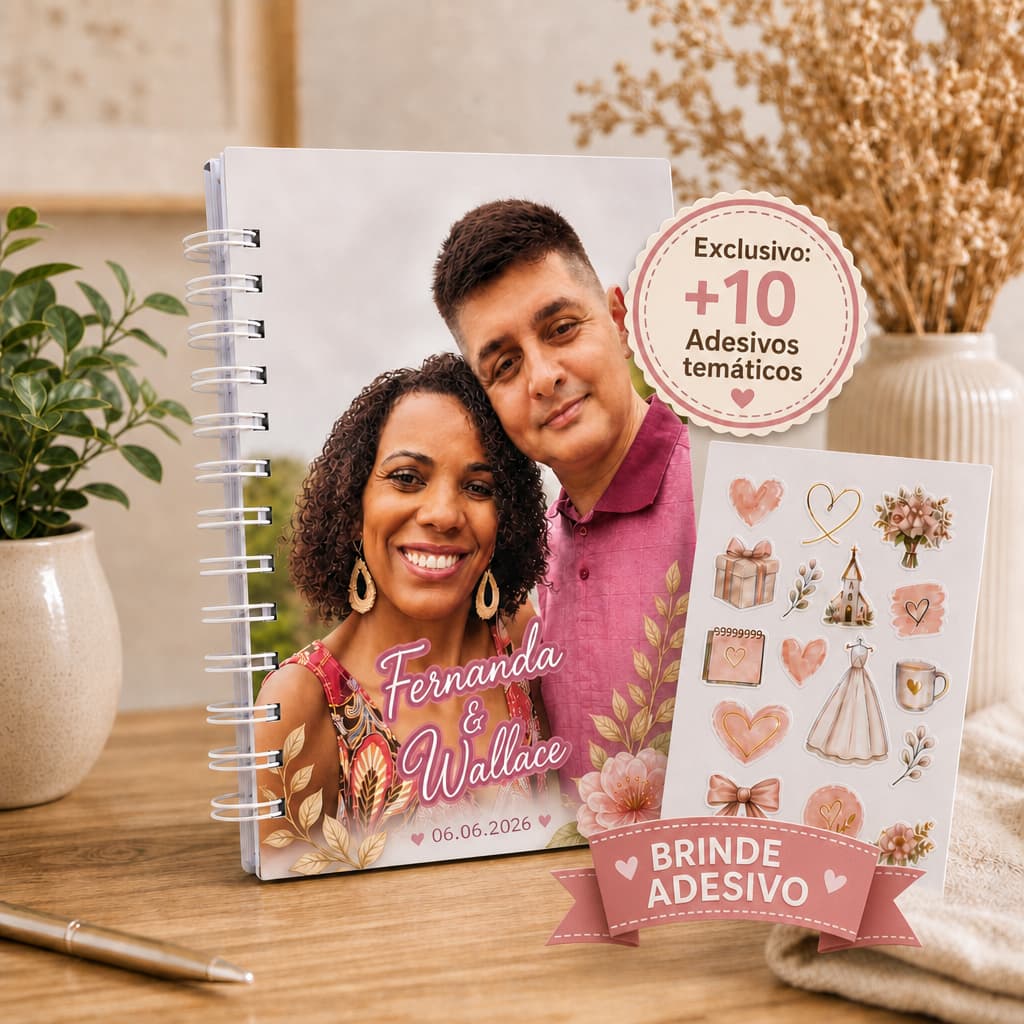 Planner da Noiva com Foto Agenda Casamento 298 Páginas Personalizado Checklist Organização A5 com 10 adesivos