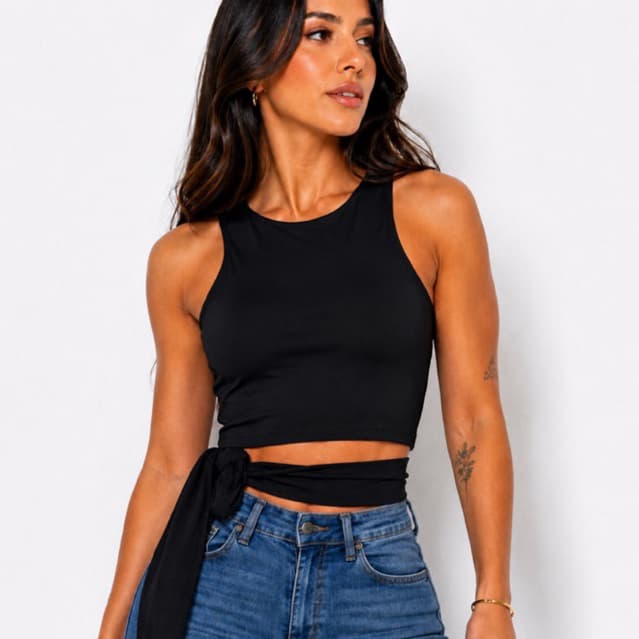 Blusa Cropped Suplex Feminino Top Laço Lateral Cropped Moda Blogueira Cropped amarração