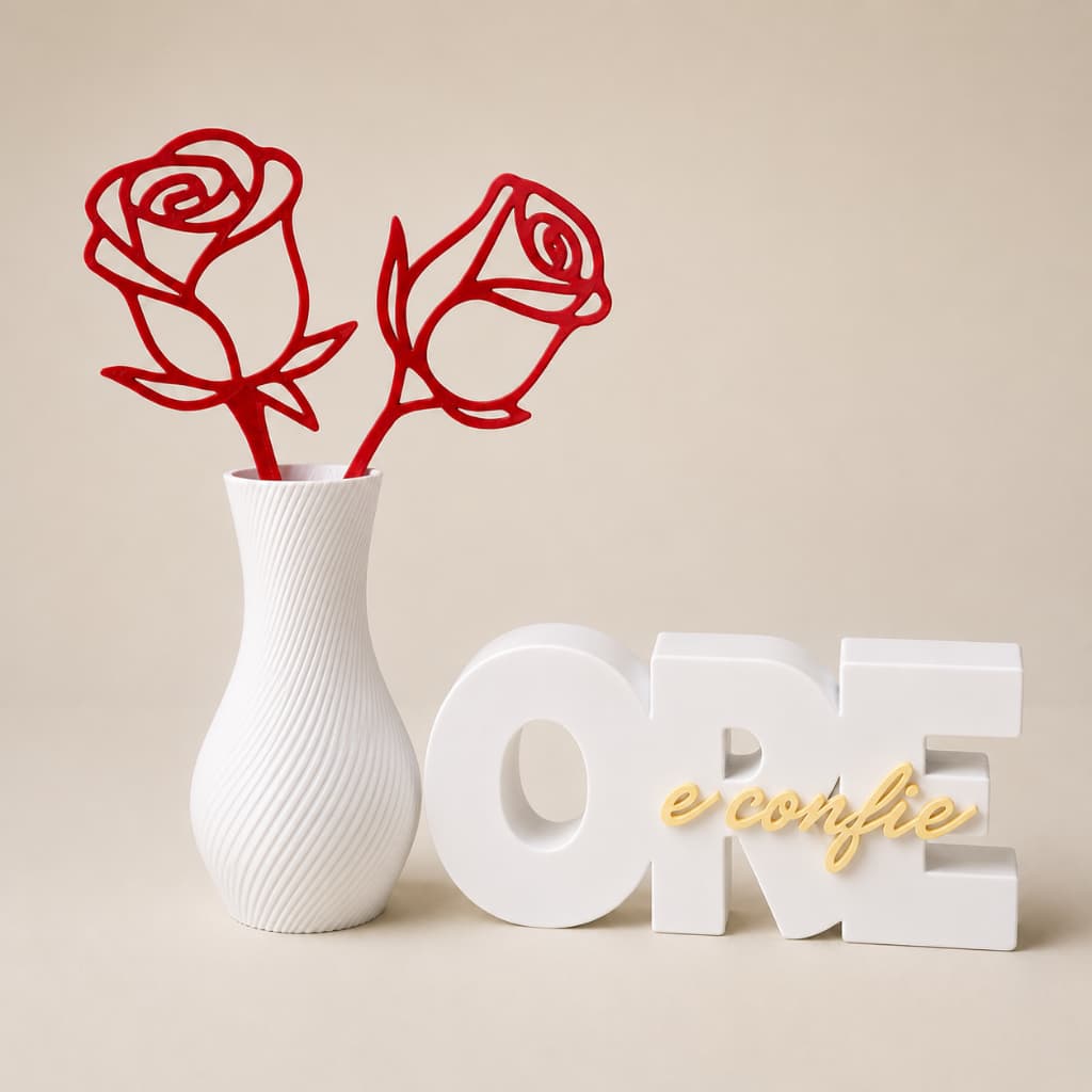 Letreiro Ore e Confie Decorativo com Vaso e Rosas Decoração Religiosa para Sala Quarto Escritório Presente Cristão