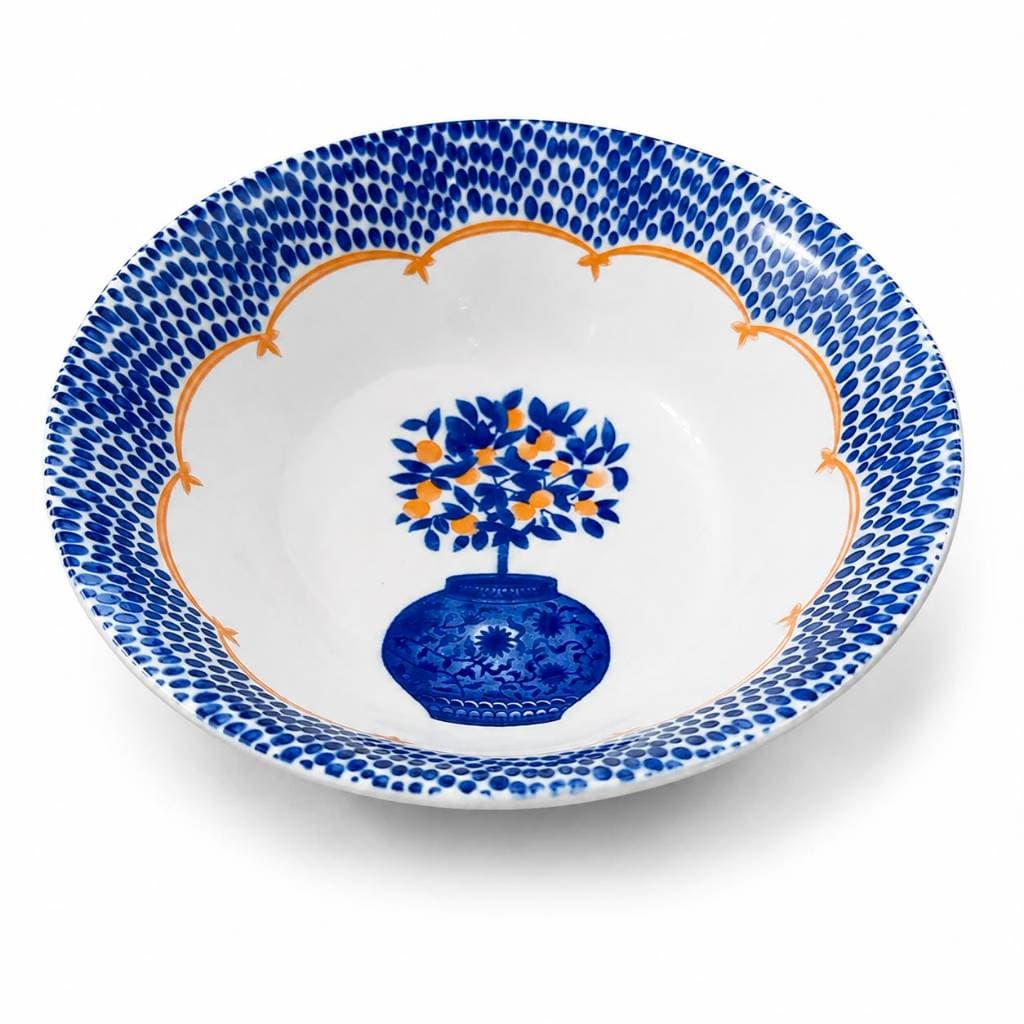 Kit 2 Bowl Cerâmica Decorado Tigela Árvore de Laranjeira Azul 18cm 500ml