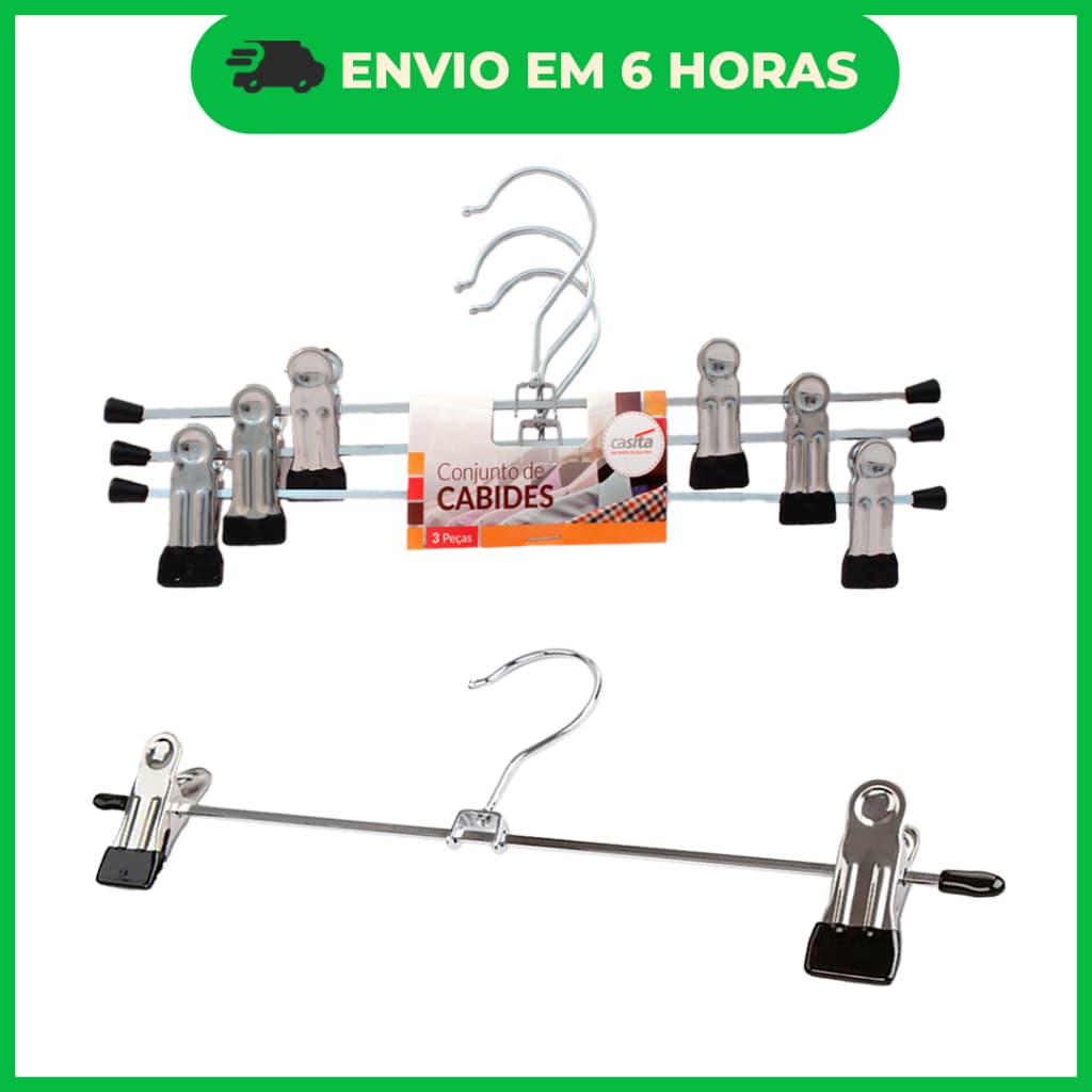 Cabides Presilha Metal Cromado - kit com 6/12/18