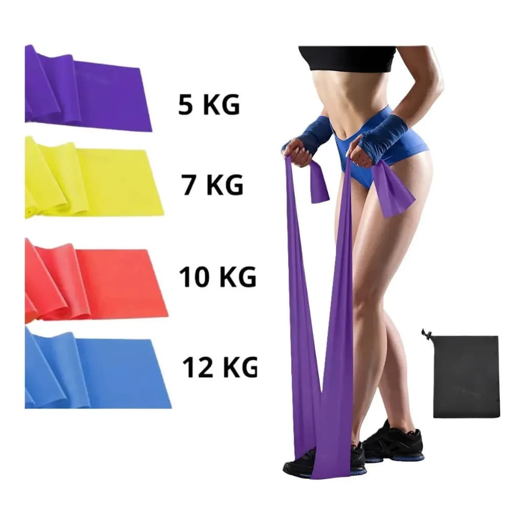 Kit 4 Faixas Elásticas de Resistência TPE para Treino Fitness Yoga Pilates Academia Fisioterapia Exercícios em Casa