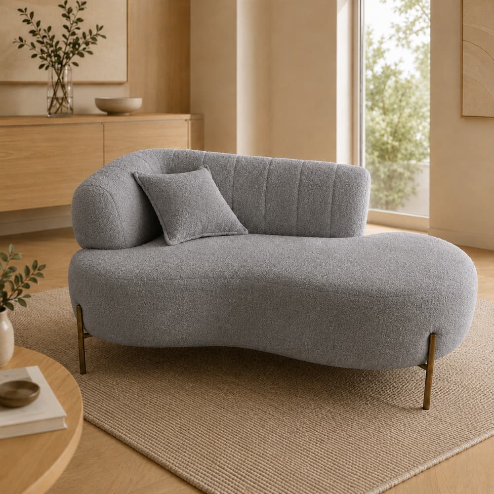 Sofá Orgânico 2 Lugares Bouclé com Pés de Ferro 155 cm