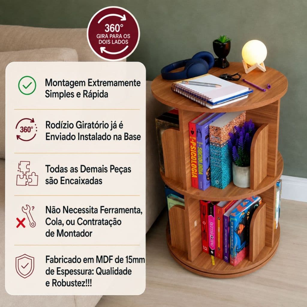 Estante Prateleira Giratória Organizador Livro Brinquedo Decoração e Infantil