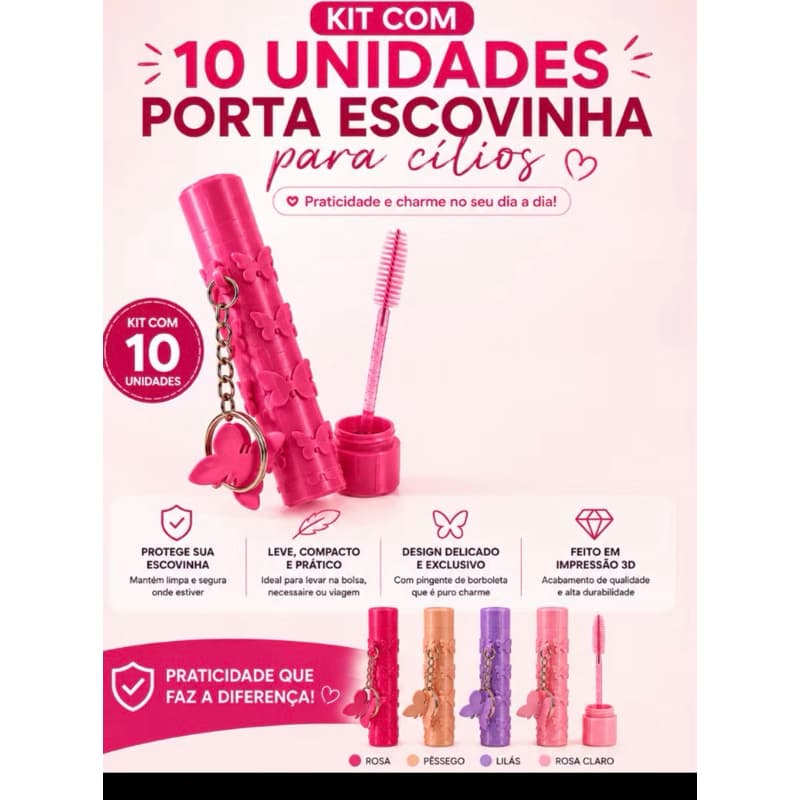 KIT 10unidades Porta Escova de Cílios com Tampa Estojo para Escovinha Lash Designer Extensão de Cílios Maquiagem