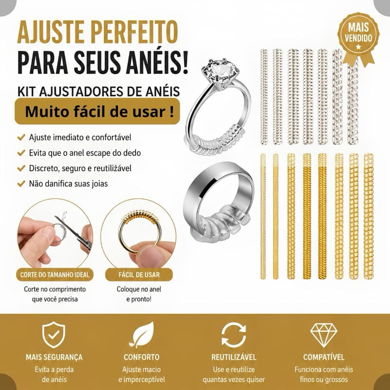 KIT 04 Ajustador de Anel Espiral Regulável – Redutor de Anel Transparente Confortável