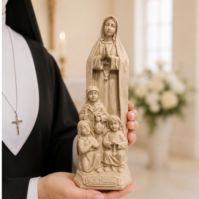 Escultura Imagem Nossa Senhora de Fátima 21cm Para Decoração em Resina
