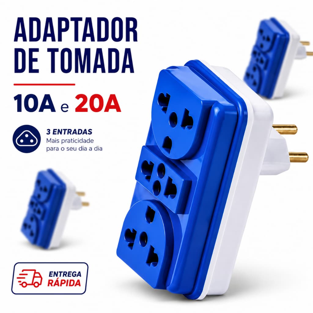 Benjamin T Triple Socket Adapter Kit 03 Inputs 10A/20A Bivolt Plug 10A 110/220v (Random color)