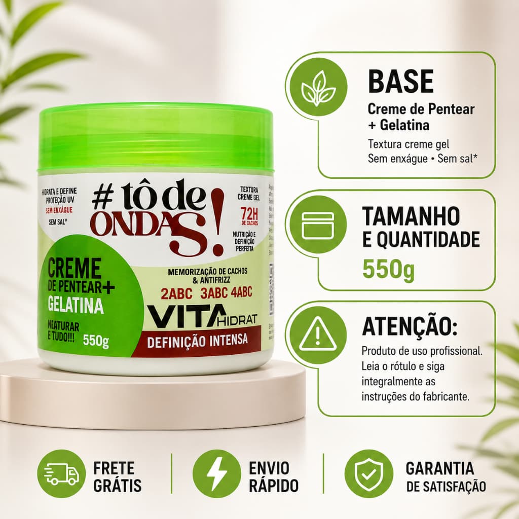 Vita Hidrat Creme De Pentear + Gelatina Tô De Ondas Definição Intensa Antifrizz 550g 2em1