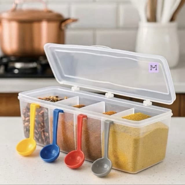 Porta Chás e Porta temperos c/4 divisorias 4 conchas medidora - Organizador para Chá, Temperos