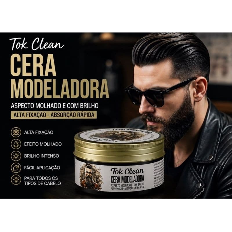 Cera Tok Clean Masculina Capilar Modeladora 160 g Alta Fixação e Acabamento com Brilho