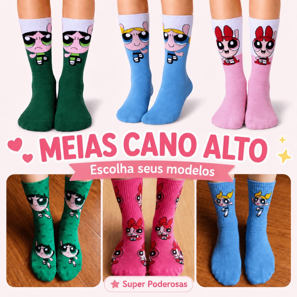 Meia Cano Alto Algodão Divertida Meninas Super Poderosas Academia Cross Fit Corrida Meia Maluca
