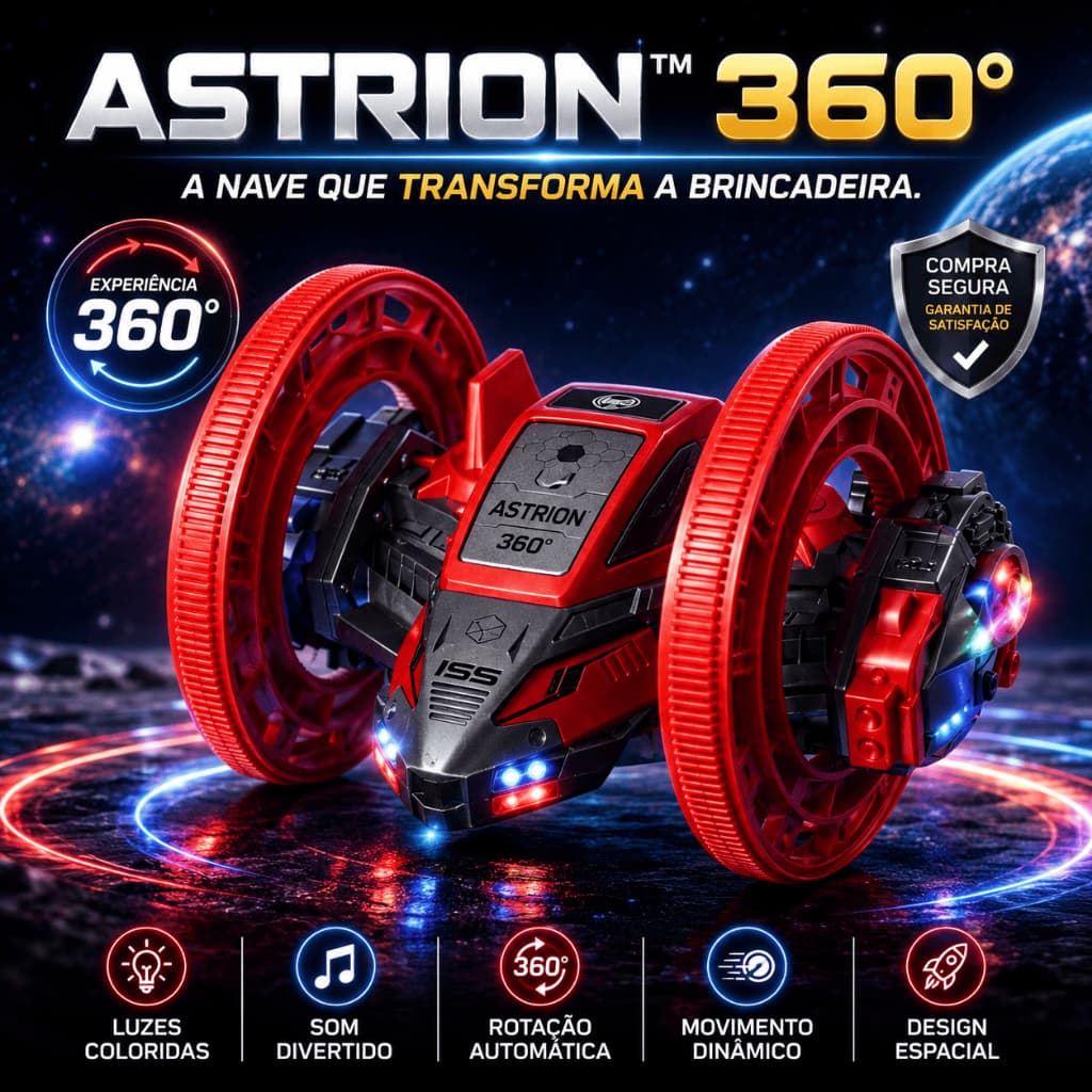 Carrinho Espacial Infantil ASTRION 360° com Luzes, Som, Rotação Automática, Brinquedo Interativo Divertido