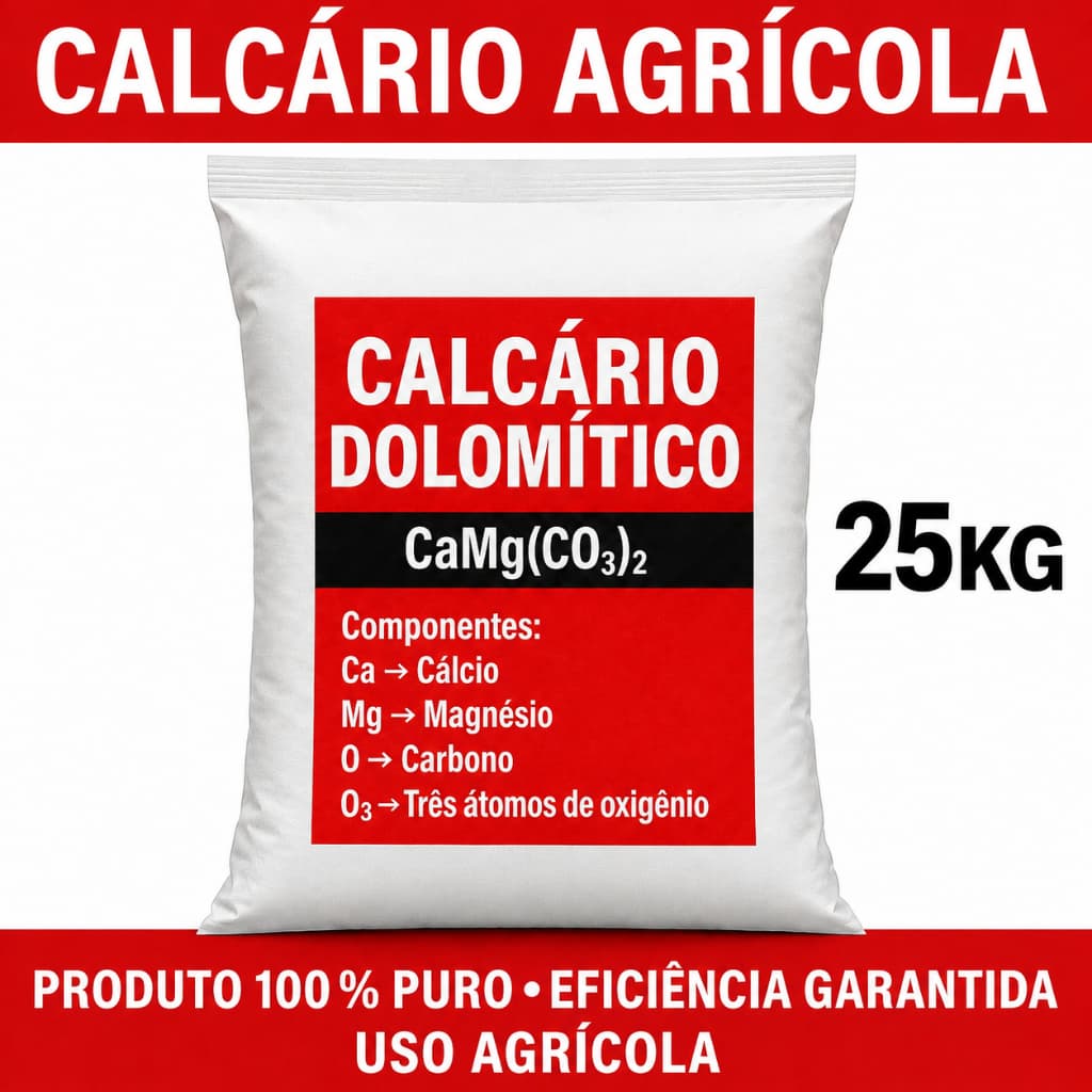 Calcário Dolomítico Agrícola 25KG - Correção de Solo, Nitrogenação, Plantas e Hortas, Solo Virgem, Vasos, Jardim, Frutas