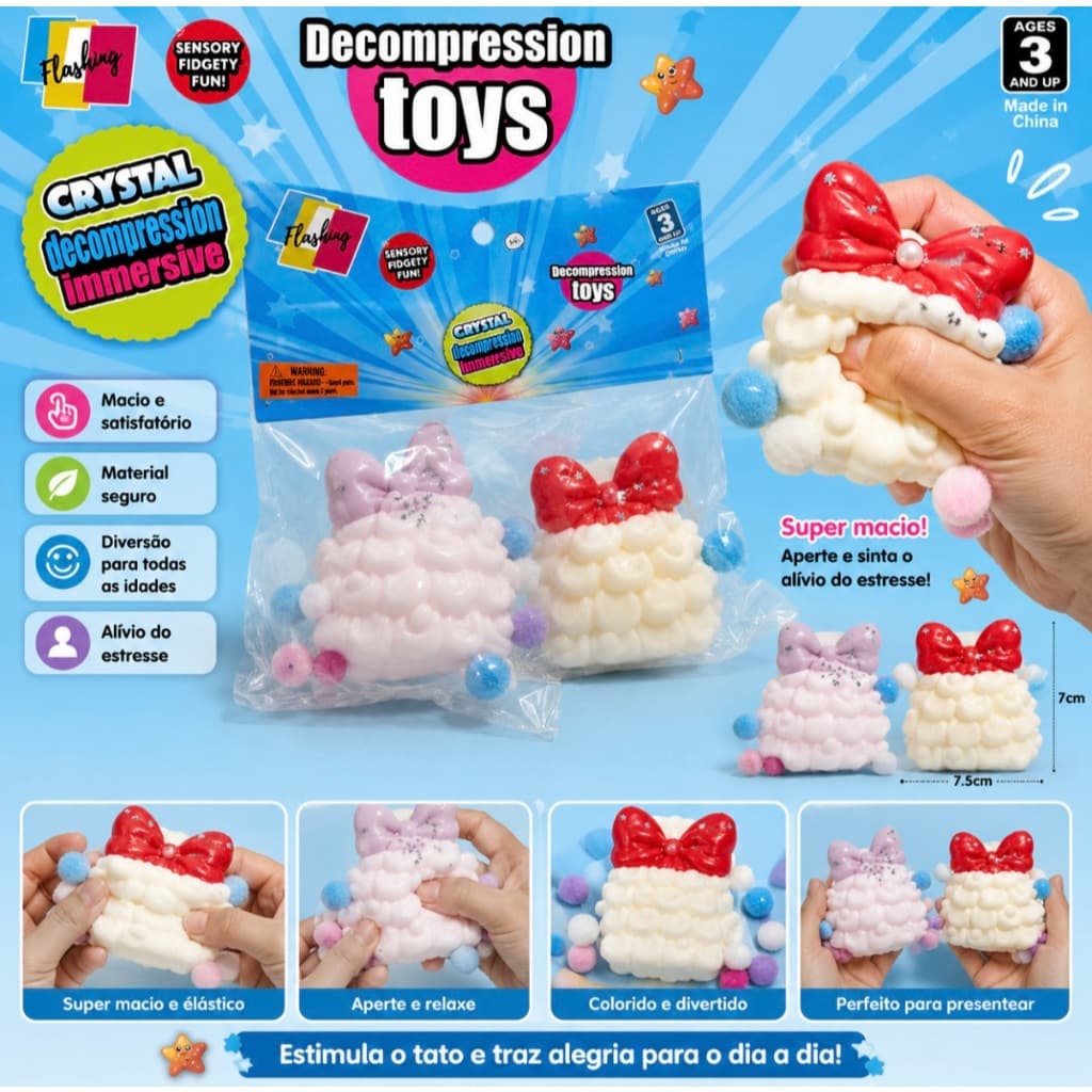Squishy Bolo‑Nuvem Laço Roxo/Vermelho Brinquedo Anti‑Estresse Macio