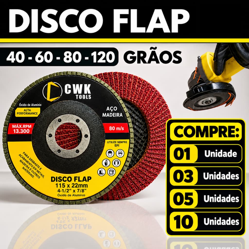 Disco Flap 4.1/2 115mm | Flap Disc Lixa Para Ferro e Madeira Grão 40 - 60 - 80 - 120