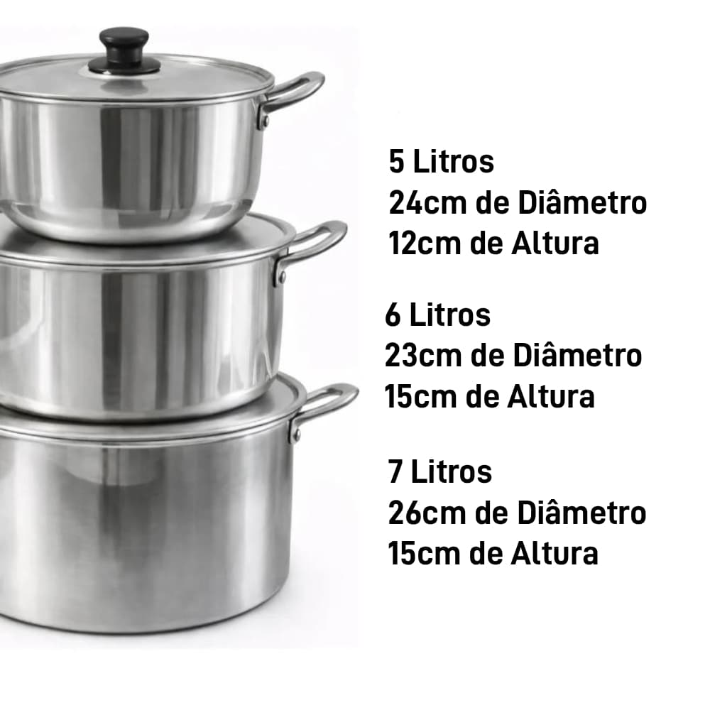 Kit com 3 Panelas Feijoada Alumínio Fino Polido - Kit Feijoada no Fogão