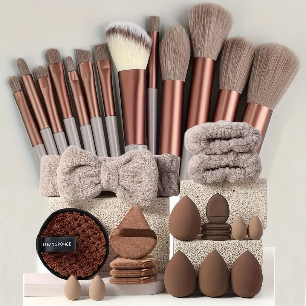 Kit 33 Peças de Maquiagem Esponjas, Pincéis e Acessórios para Make Esponjas para Maquiagem Multifuncional