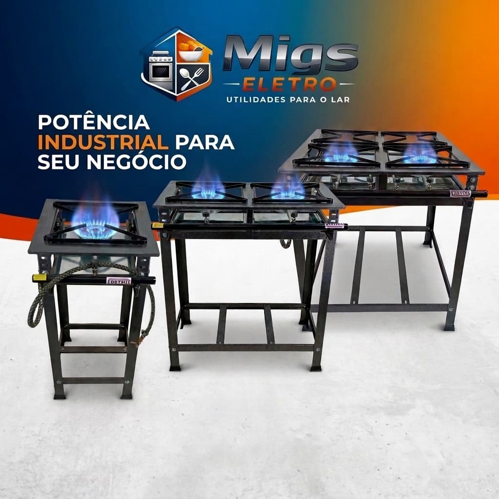 Fogão Industrial Alta Pressão 3 Bocas Caulim 30x30 Gás Com Pés