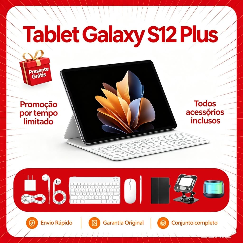 【Pagamento parcelado】Tablet Galaxy S12 Plus11,6 polegadas HD 16 GB + 512 GB 12000 mAh, dois chips, processador dual-core