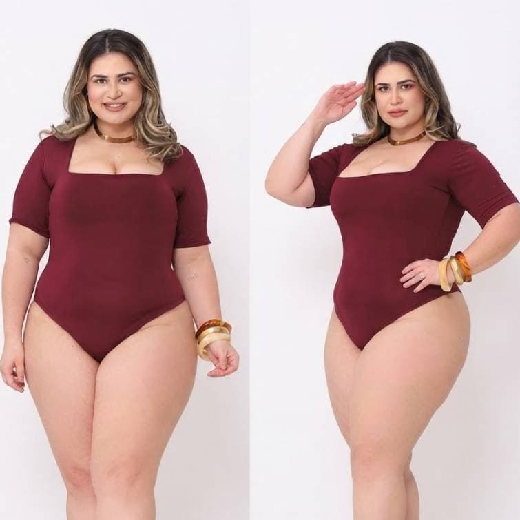 Body Blusa Feminino Plus Size Decote  Gola Quadrada Manga Curta Tecido Suplex Romantic Envio Rápido