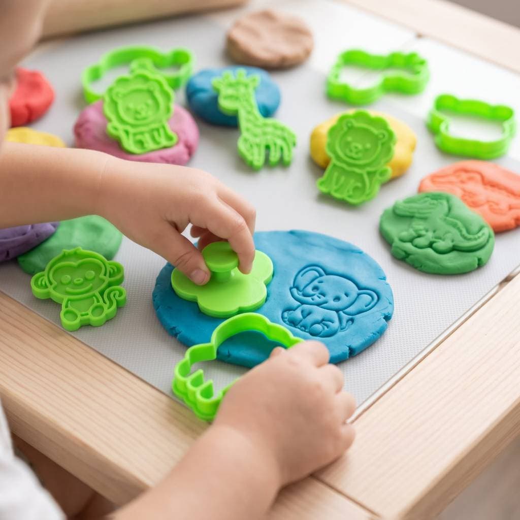 Kit Animais Safari Cortadores e Carimbos + Massinha | Brinquedo Educativo Criativo