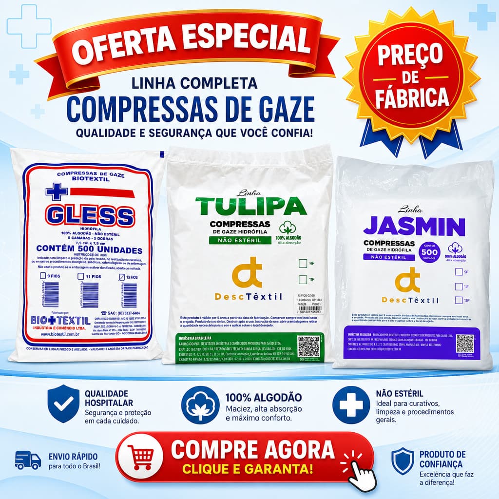 Compressas De Gaze 13 Fios Hidrófila 500 Unidades 100% Algodão