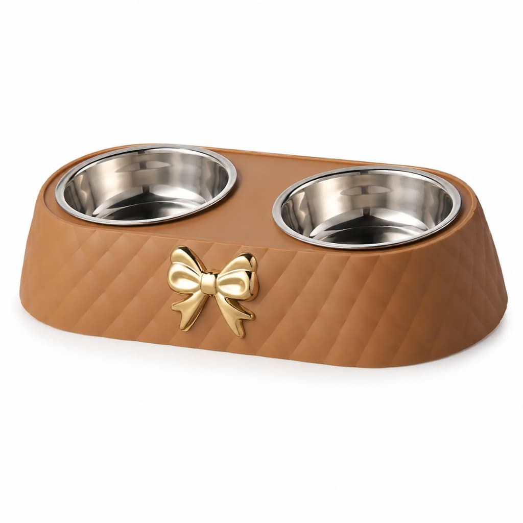 Comedouro Duplo para Cães e Gatos com 2 Tigelas de Inox Removíveis Ração e Água Pet Porte Pequeno Luxo