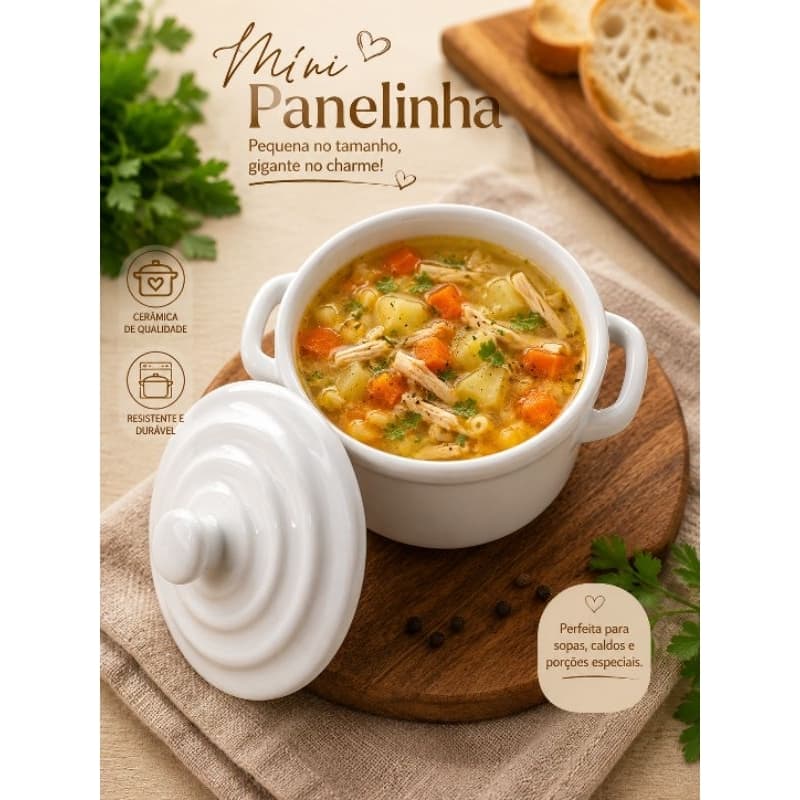 Mini Panela de Cerâmica 2ª Linha com Tampa para Sopa,caldos e porções individuais.