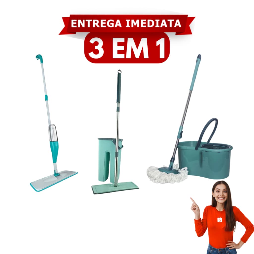 Mop Giratório Flat Spray Spin Inox Pro limp Magico Fit Refil