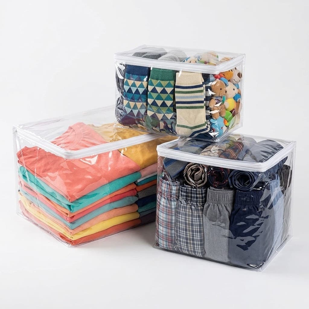 Kit Com 4 Organizadores Multiuso/Saco Embalagem P-M-G Com Zíper PVC Transparente
