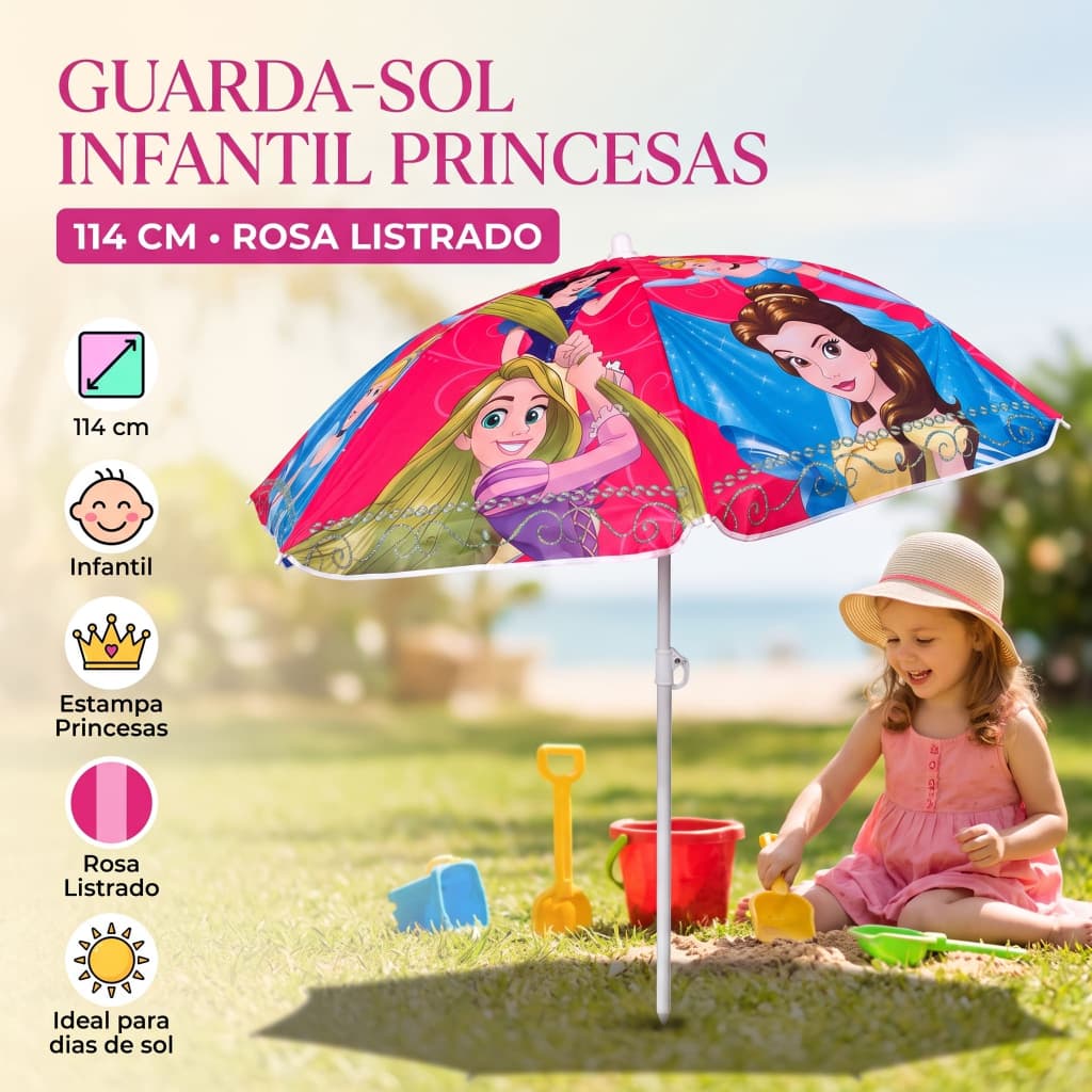 Guarda Sol Infantil Disney Princesas Rosa Listras