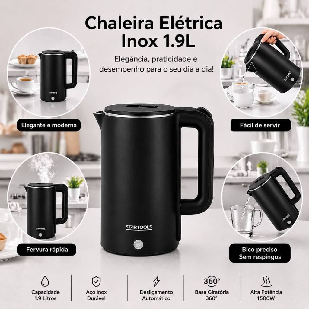 Chaleira Jarra Elétrica Térmica 1.9 Litros Desligamento Automatico