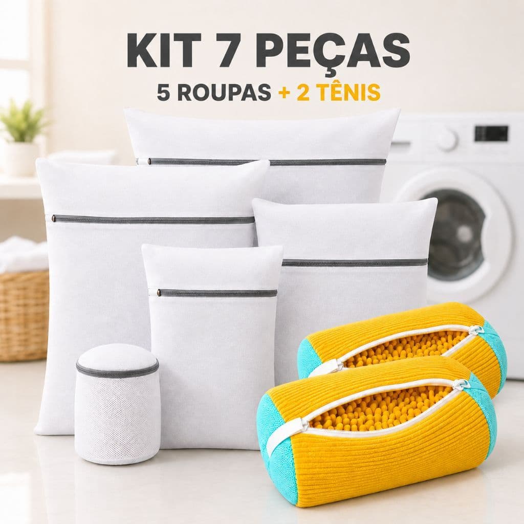 KIT 5 SACOS DE LAVAR ROUPAS + 2 SACOS DE LAVAR TENIS NA MAQUINA DE LAVAR
