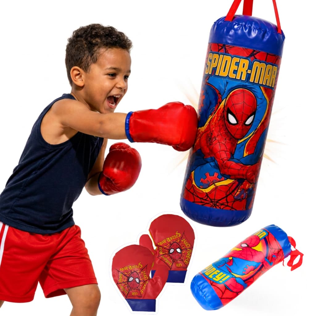 Saco Pancadas Boxe Homem Aranha Infantil 3 Peças com Luvas