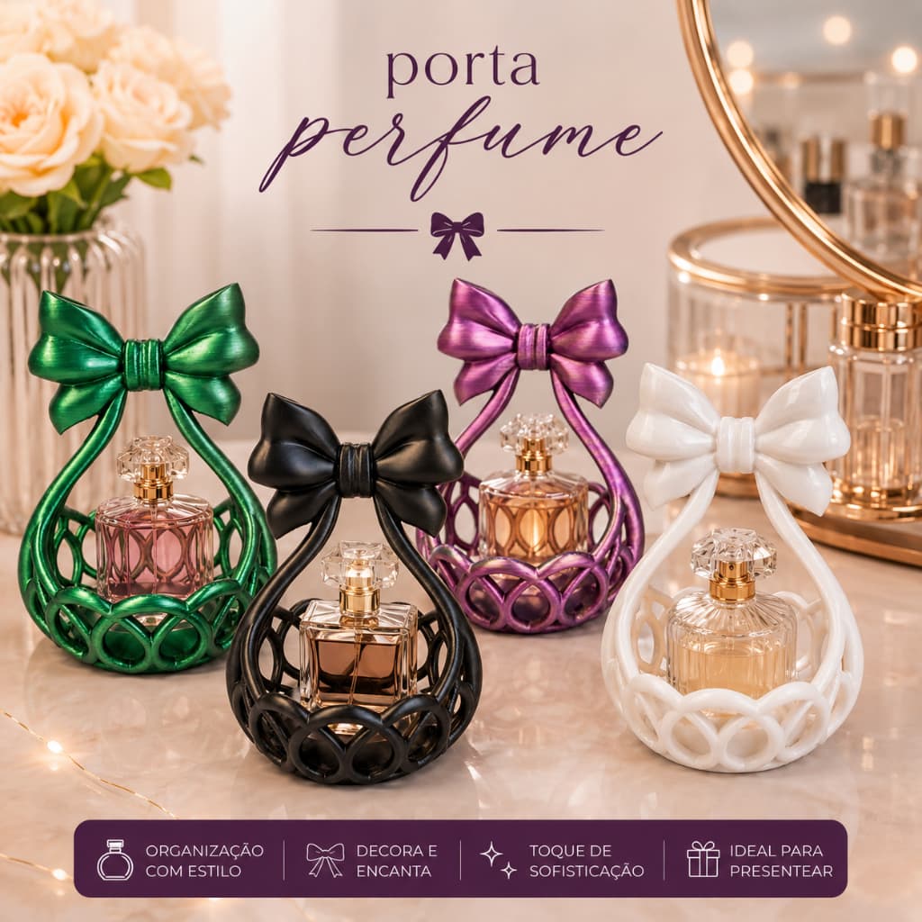 Porta Perfume Filamento Elegante Organizador Mesa Mesinha Laço Colorido