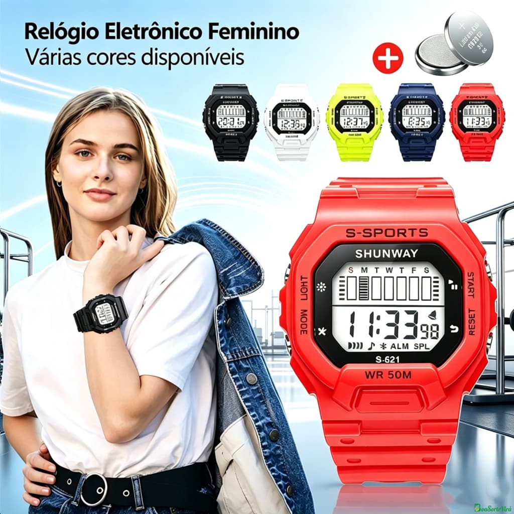 Relógio À Prova D'água Feminino E Masculino De Mostrador Quadrado Eletrônico Digital Esportivo