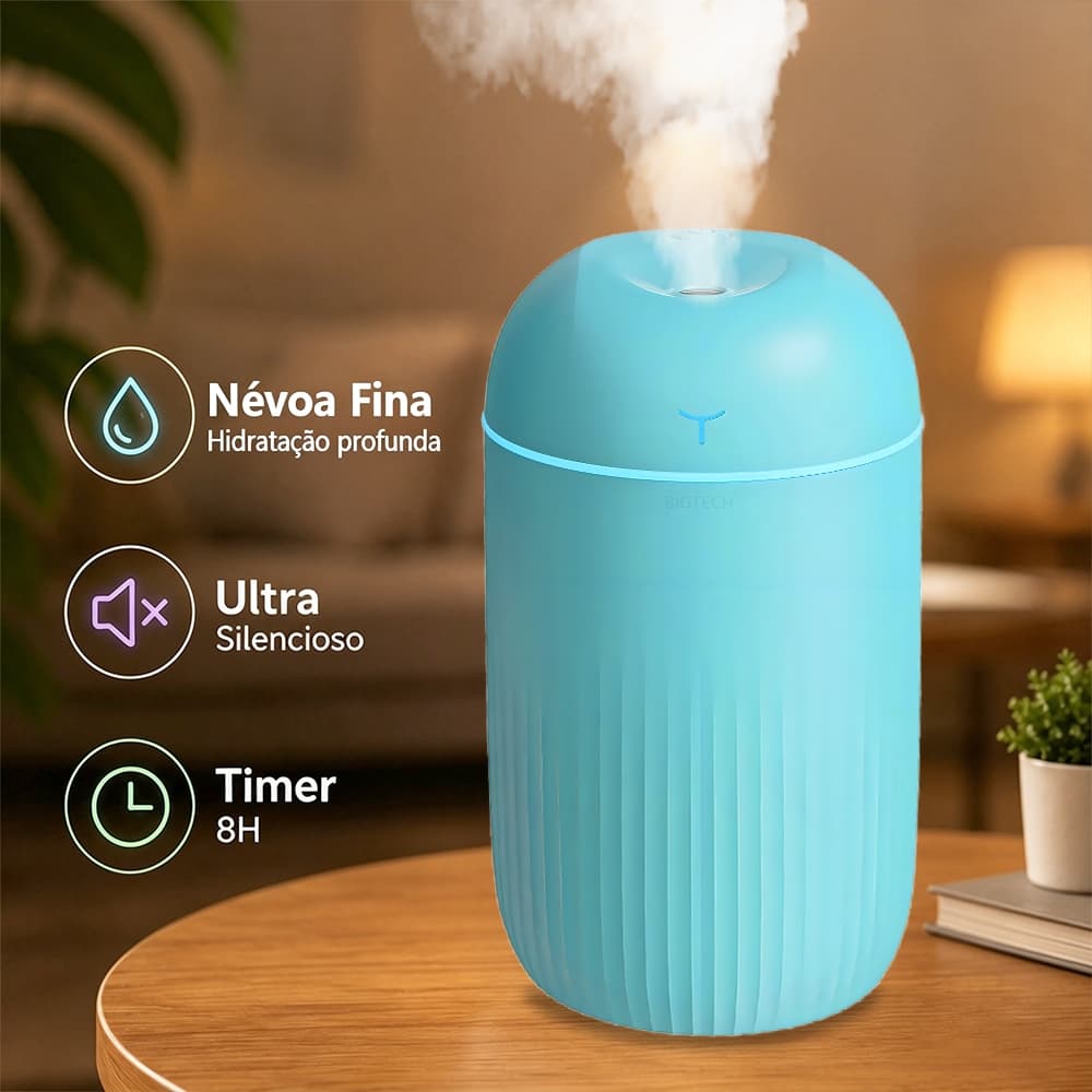 Umidificador De Ar E Aromatizador Portátil 420ml Silencioso Com Luz Led De 7 Cores