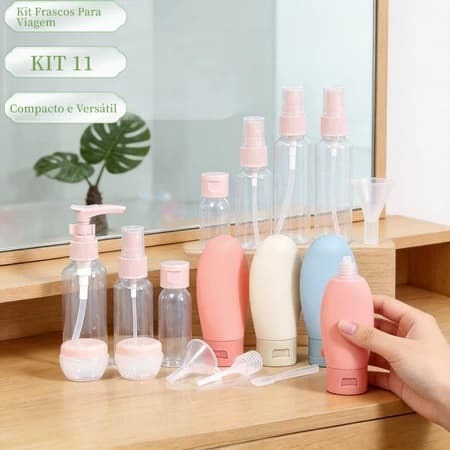 Kit 11 Frascos Porta Shampoo/ Cremes/ Plastico Para Viagem