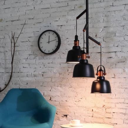 Luminária Pendente Preto Industrial Cúpula Luminária de Teto Sala Cozinha Quarto -Três lâmpadas - Mu Moon