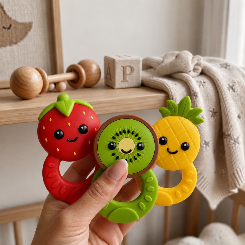 Kit Mordedor Bebê Látex Natural Textoy Frutas Dentição Sem BPA Selo Inmetro