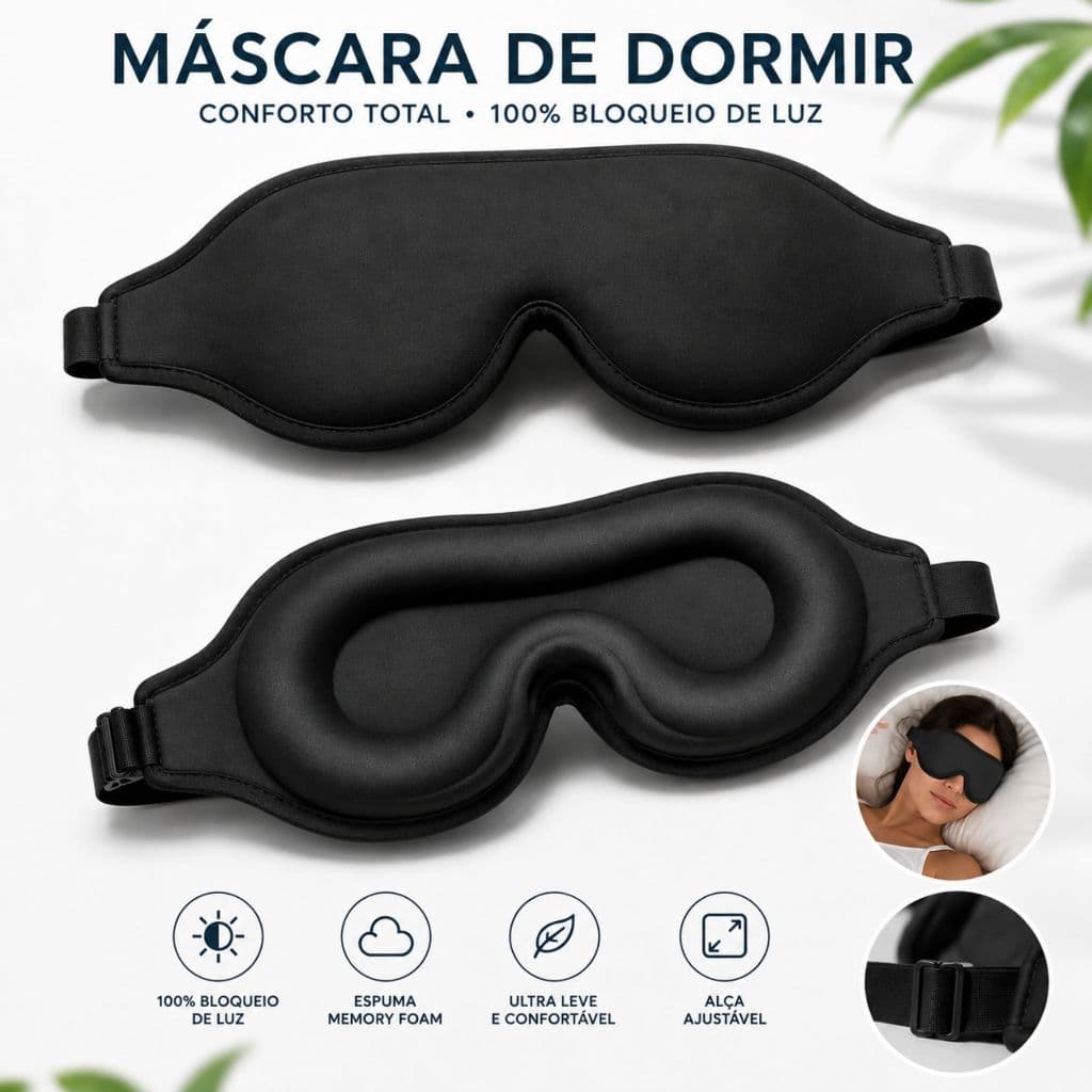 Máscara de Dormir 3D, Tapa Olho Blackout, Confortável e Antiluz