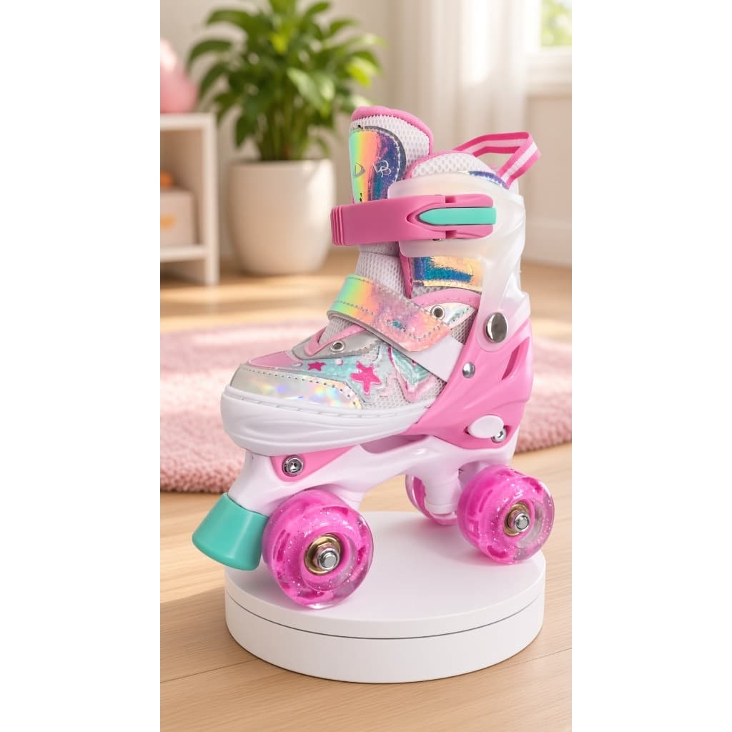 Patins ROLLER infantis arco-iris de 4 rodas com luzes LED e piscantes, modelo PREMIUM