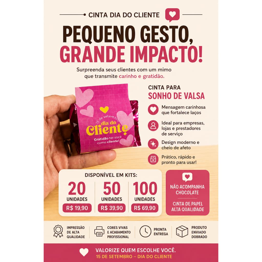 Cinta Dia do Cliente para Sonho de Valsa | Card Sonho de Valsa ou Ouro Branco