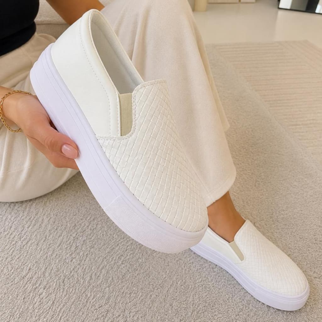 Tênis Casual Feminino Flatform Tressé Sola Alta Sem Cadarço Trabalho Passeio