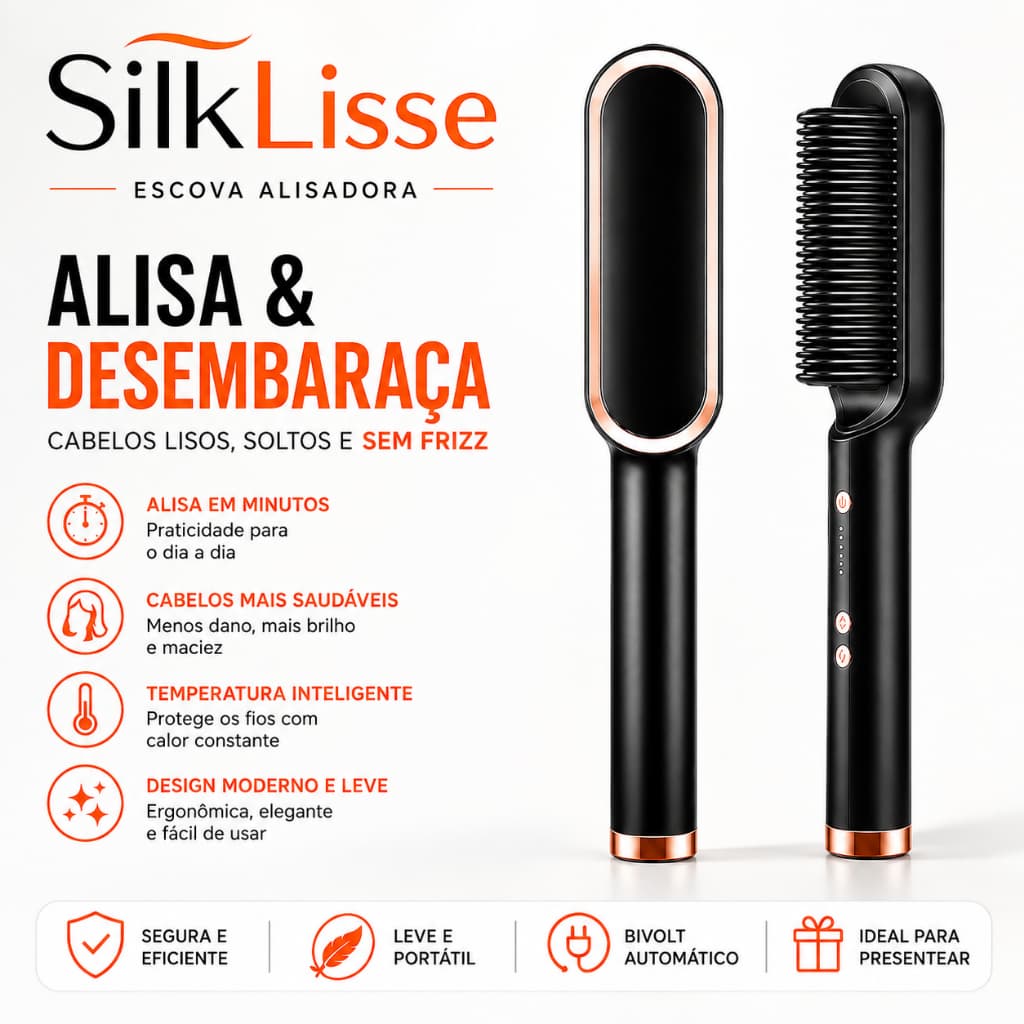 SilkLisse™ Pearl Edition | Escova Alisadora Elétrica Inteligente com 5 Temperaturas e Tecnologia Anti-Frizz